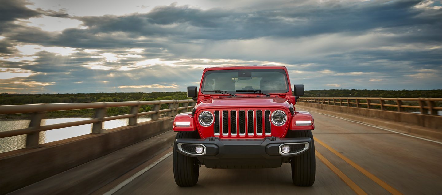 Wrangler in red front view.